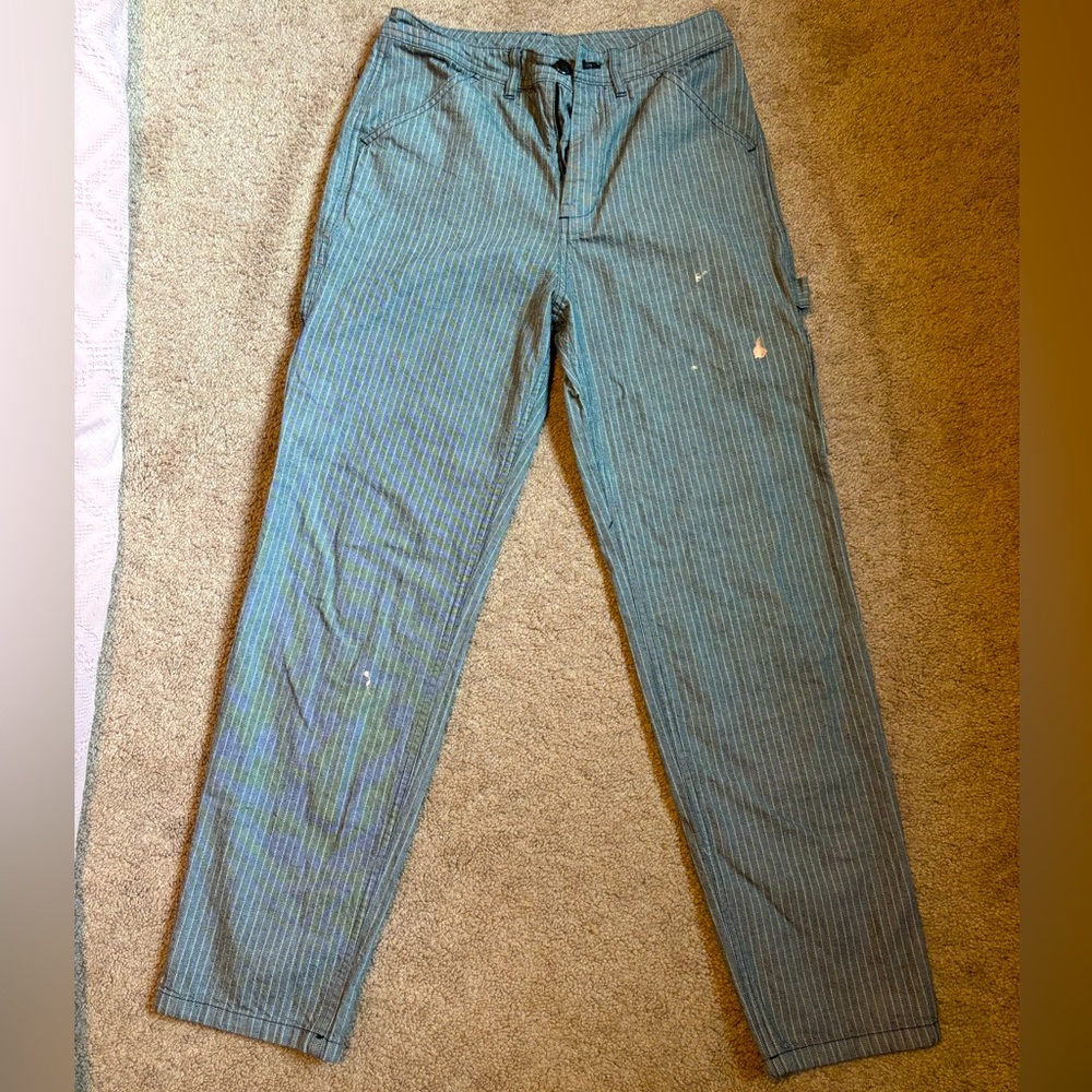 Grey hickory stripe straight fit cotton workwear pants